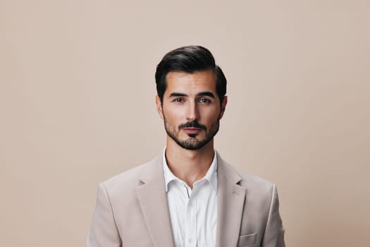 man occupation businessman suit white tie handsome background formal young successful smile office copyspace portrait eyeglass business beard happy beige smiling