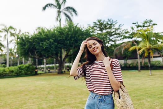 woman girl t-shirt hipster active nature young walking smiling beautiful day joy summer meadow freedom park walk person grass lifestyle natural