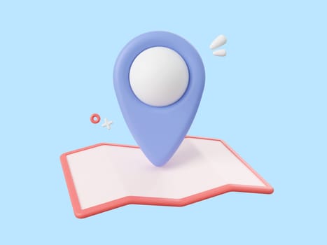3d cartoon design illustration of Pin on a map, Delivery service.