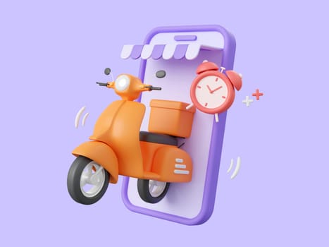 3d cartoon design illustration of Shopping online and On-time delivery by scooter.