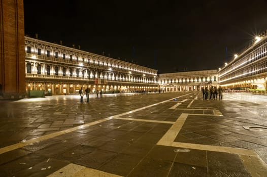 VENICE, ITALY - 04/04/2014: The famous Piazza San Marco in Venice shot at night