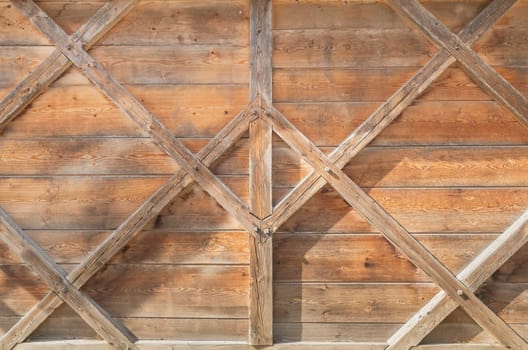 unpainted wooden wall of an alpine hut.