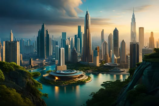 futuristic rendering city megacity cyberpunk scifi 3D illustration. High quality photo