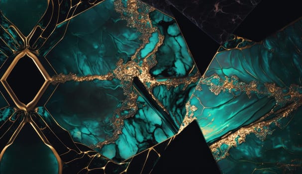 Golden Malachite Marble Texture. Generative AI