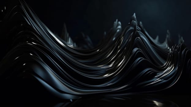 Metallic black abstract wavy liquid background. Generative AI