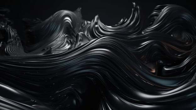 Metallic black abstract wavy liquid background. Generative AI