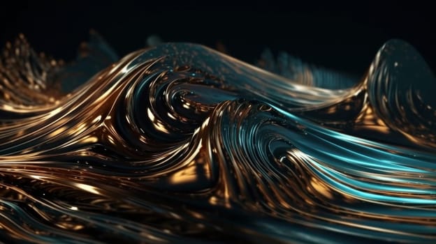 Metallic gold abstract wavy liquid background. Generative AI