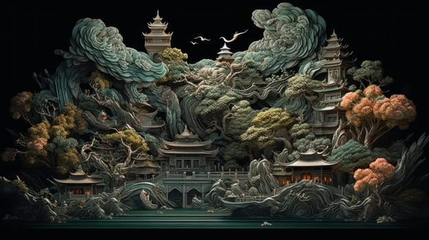 Vivid and Vibrant 3D Chinese Illustration. Generative ai