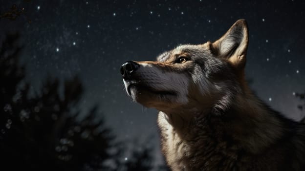 Majestic Wolf Gazing at the Moonlit Sky. Generative AI
