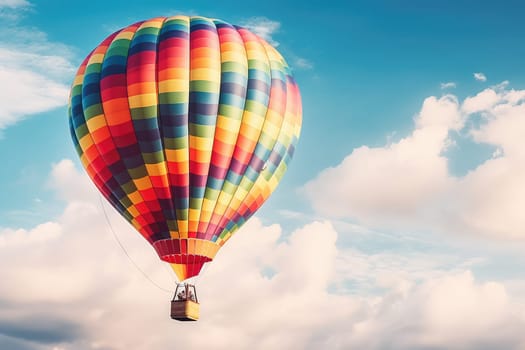 Colorful Hot Air Balloon with unrecognizable people in the sky, AI Generated