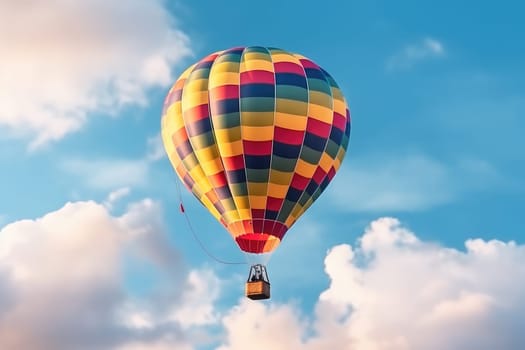 Colorful Hot Air Balloon with unrecognizable people in the sky, AI Generated