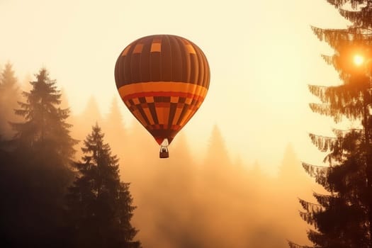 Colorful Hot Air Balloon with unrecognizable people in sunset or sunrise, AI Generated