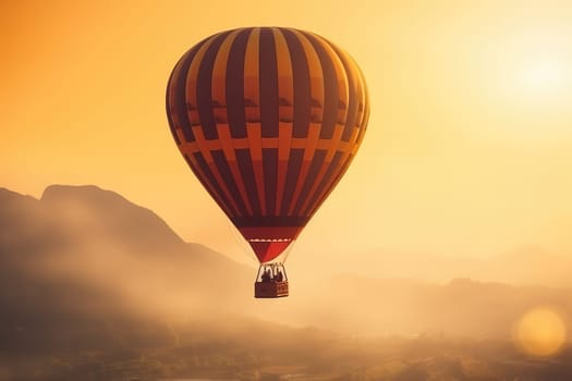 Colorful Hot Air Balloon with unrecognizable people in sunset or sunrise, AI Generated