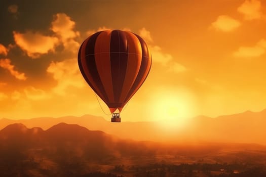 Colorful Hot Air Balloon with unrecognizable people in sunset or sunrise, AI Generated