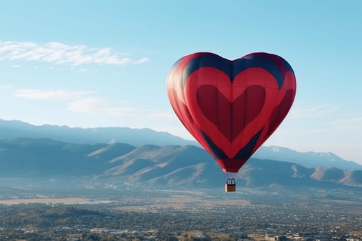 heart shaped Hot Air Balloon with unrecognizable people in Flight, AI Generated