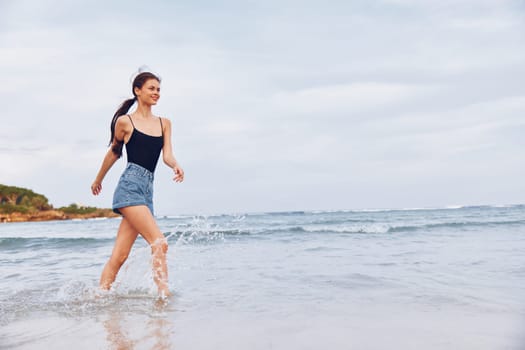 smile woman tan running person nature leisure female beauty positive sunset beach summer sea travel happiness sun walking young fun lifestyle