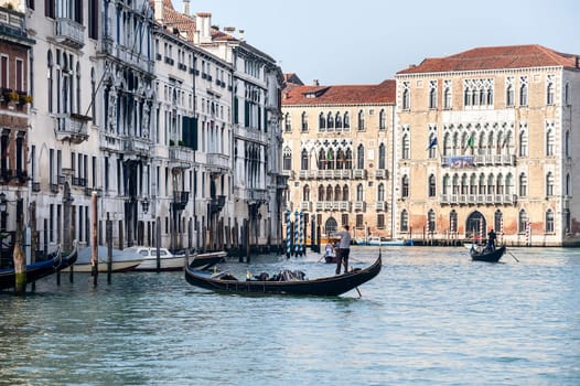 VENICE, ITALY - 04/04/2014: Gondolas on the Grand Canal in Venice