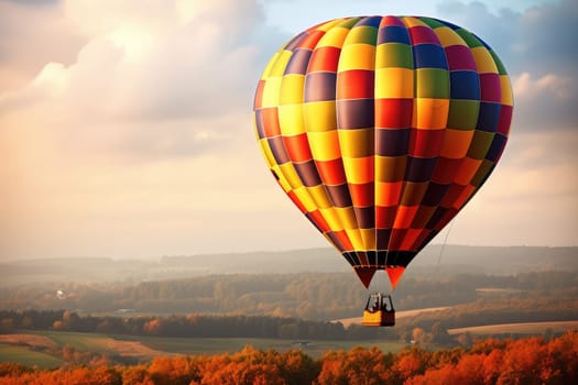 Colorful Hot Air Balloon with unrecognizable people in Flight, AI Generated