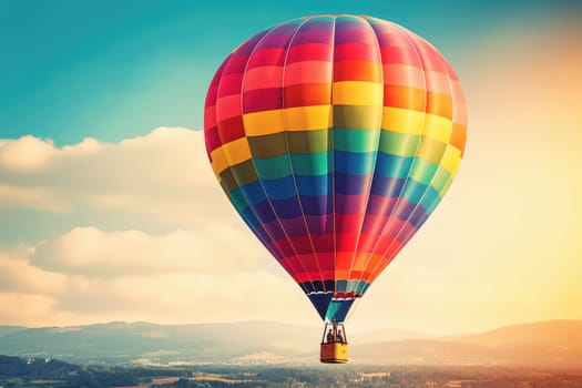 Colorful Hot Air Balloon with unrecognizable people in Flight, AI Generated