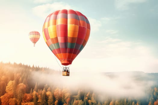 Colorful Hot Air Balloon with unrecognizable people in Flight, AI Generated