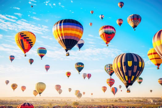 Colorful Hot Air Balloon with unrecognizable people in Flight, balloons festival, AI Generated