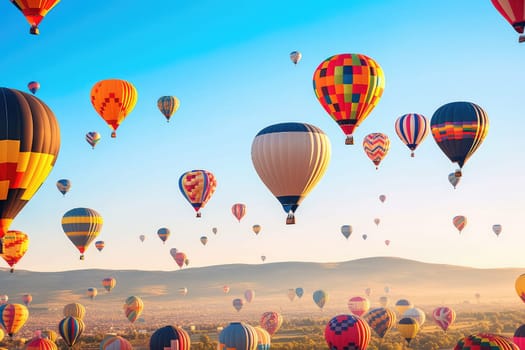 Colorful Hot Air Balloon with unrecognizable people in Flight, balloons festival, AI Generated