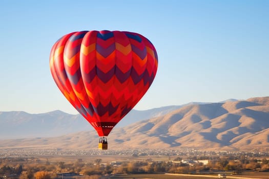 heart shaped Hot Air Balloon with unrecognizable people in Flight, AI Generated