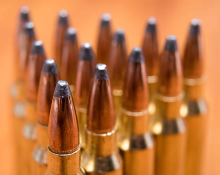 Close up of soft point hunting bullets in a pattern