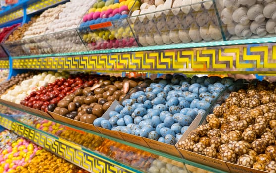 Istanbul, Turkey, May 02, 2023: Turkish delight and different sweets for sale at bazaar in Turkey.