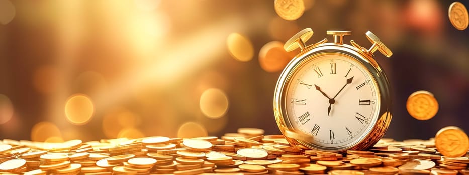 time and money, the concept of effective work and successful business, the pursuit of money, banner with copy space, made with Generative AI. High quality illustration