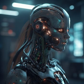Advanced AI Robot Machine Learning - Technology Related 3D Illustration Render Concept