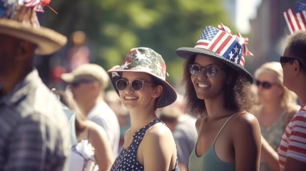 People holding the USA Flags celebrating July 4th Independence Day. Generative Ai