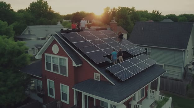 solar panesl or photovoltaic plant on the roof of a house. Generative AI.