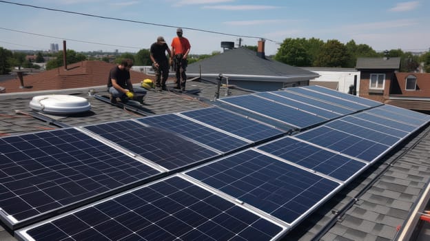 solar panesl or photovoltaic plant on the roof of a house. Generative AI.