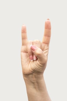 gesture of a woman's hand on a white background isolate. photo