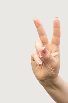 gesture of a woman's hand on a white background isolate. photo