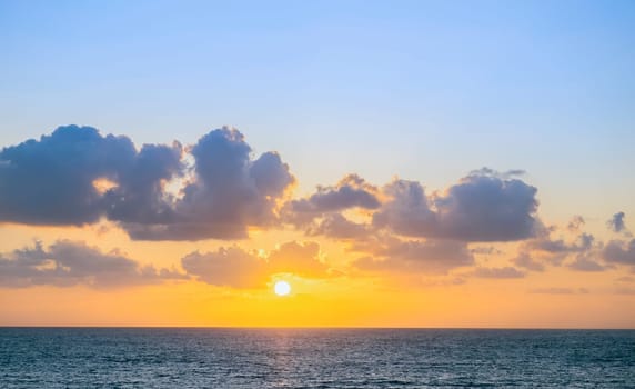 Scenic coast of Mediterranean sea. Sea sunset.