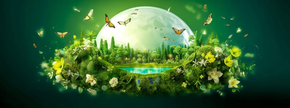 green planet, global ecology, happy earth day, banner, made with Generative AI. High quality illustration