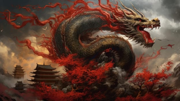 Large, the dragon is a symbol of the new year according to the eastern calendar. AI generated