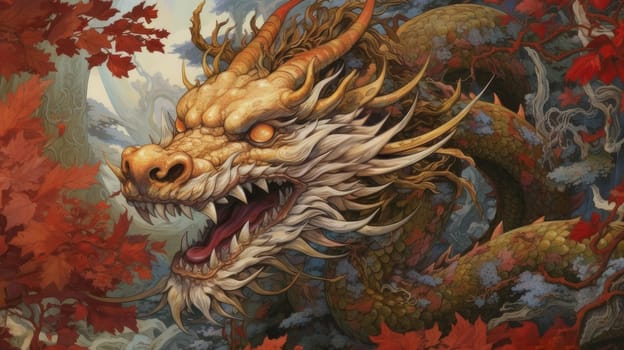 Large, the dragon is a symbol of the new year according to the eastern calendar. AI generated