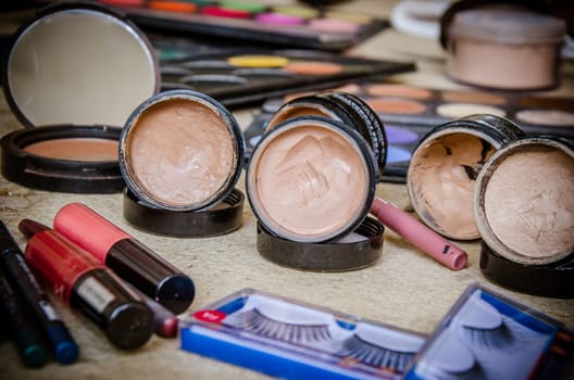 Closeup of professional cosmetics makeup brushes
