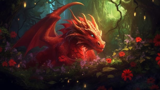 A large, red dragon is a symbol of the new year according to the eastern calendar. AI generated