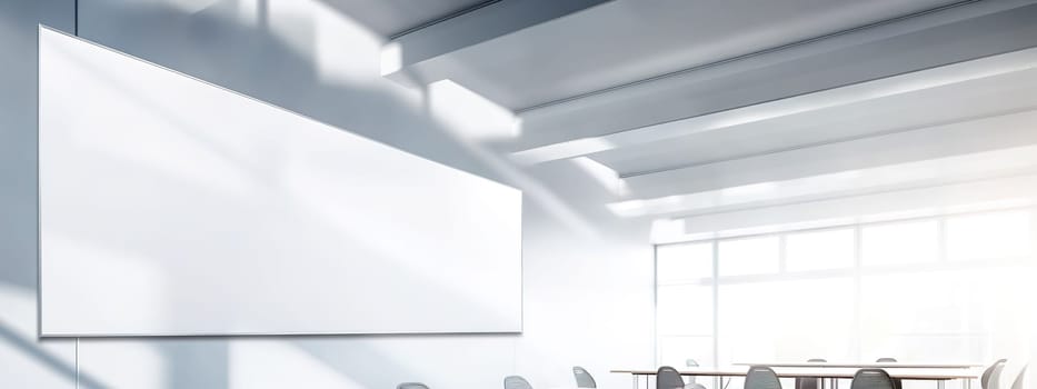 conference room with a large whiteboard for presentation, mockup, banner with copy space, made with Generative AI. High quality illustration