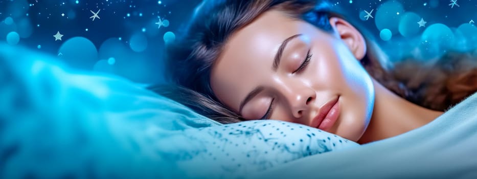quality sufficient sleep, the concept of a healthy lifestyle, sweet dreams, banner, made with Generative AI. High quality illustration