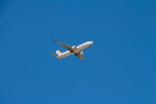 Tel aviv, Israel - October 7, 2017: SmartWings airline commercial plane flying in the blue sky going for a landing. SmartWings is a brand of the Czech Travel Service Airlines.