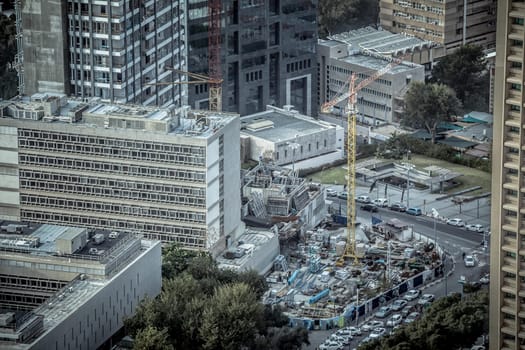 Aerial view of construction site in Tel Aviv, Israel.
