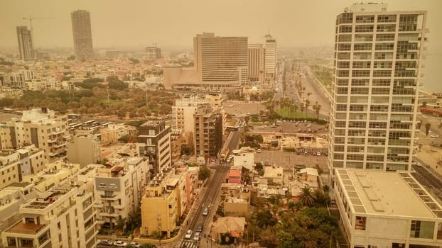 Tel Aviv city during the haze of sand on August 9, 2015
