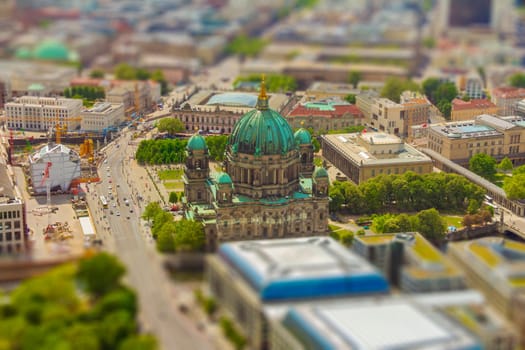 Aerial view of the Museum Island in Berlin. with tilt-shift effect.