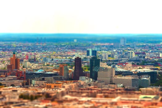 Aerial view of Berlin skyline with colorful buildings. with tilt-shift effect.