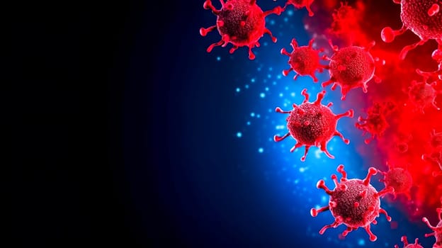 bacteria, virus under a microscope, danger of disease, epidemic, banner, made with Generative AI. High quality illustration